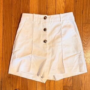 Zara High Waist White Shorts with Button Detail